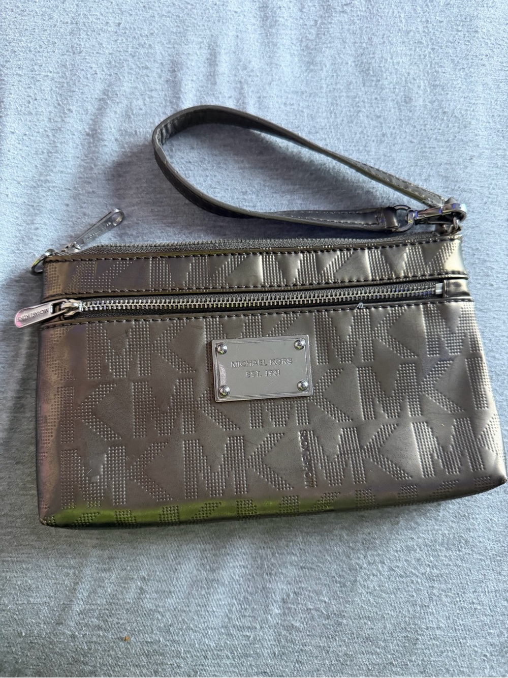 Michael Kors Metallic Silver Wristlet Clutch